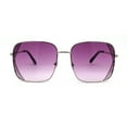 thumbnail image 1 of Womens Large Rectangular Metal Rim Designer Sunglasses Silver Purple, 1 of 4