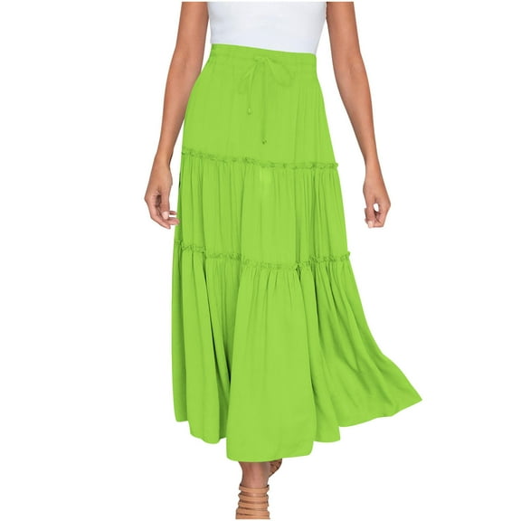 ChaoHeng Plus Size Spring and Summer Comfort Tops Fashion Trendy,Fashion Women Solid Casual Ruched Ruffles Elastic Waist Skirts(Army Green,S)
