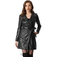 thumbnail image 2 of Abrigo de Cuero Sintética Allegra K para Mujer con Solapa y Botones Steampunk PU Outwear Negro L, 2 of 2