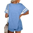 thumbnail image 3 of Ensemble de Pyjama à Rayures pour Femmes, Manches Courtes, Chemise de Nuit avec Shorts, 3 of 3