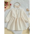 thumbnail image 3 of Arvbitana Toddler Baby Girls Knitted Dress Set Long Sleeve Crew Neck Ruffle Solid Color A-line Dresses + Bowknot Headband 2Pcs 6M-4T, 3 of 9