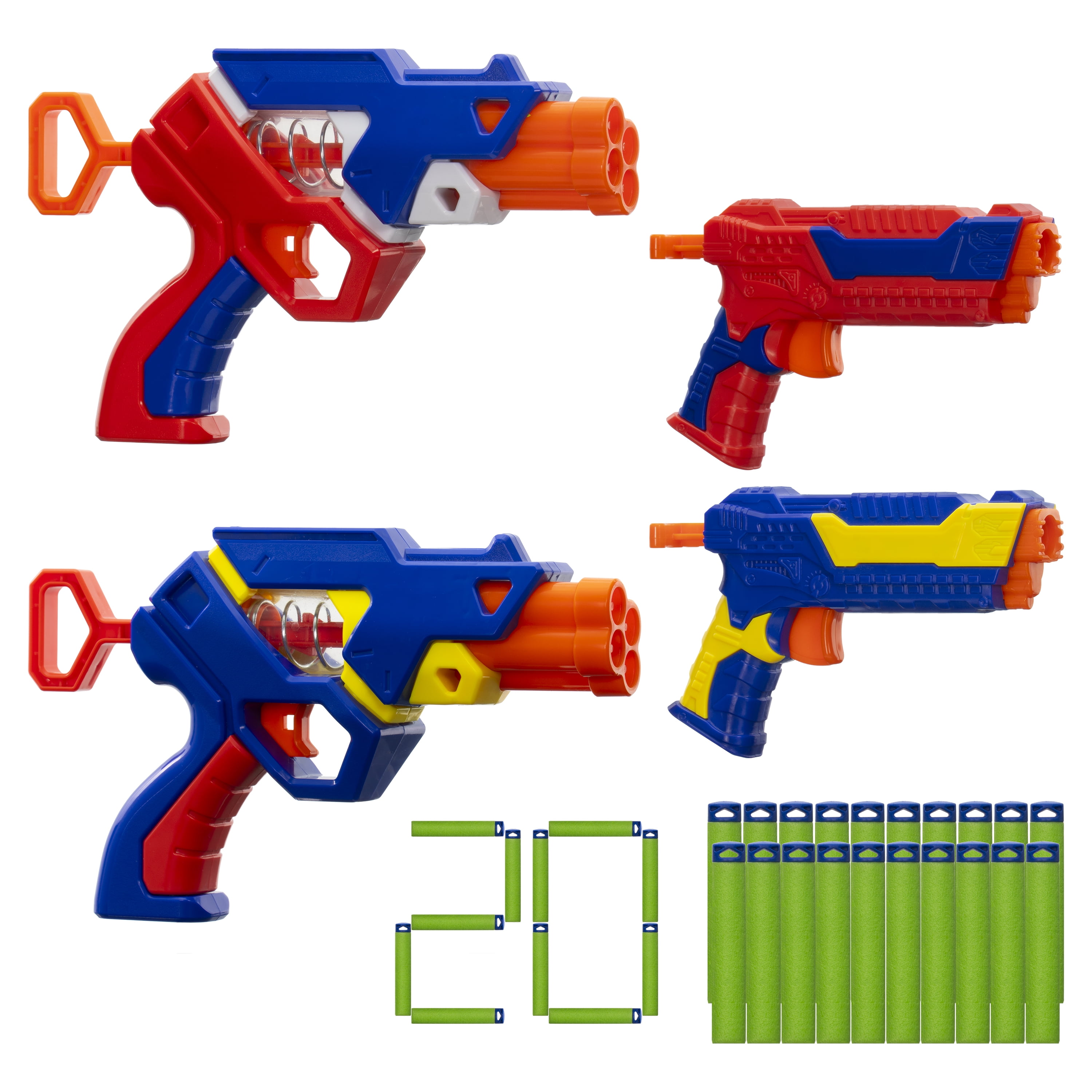 Adventure Force Combo Strike Foam Dart Blaster Set, 4 Blasters with 20 Accu-Blast Darts, Outdoor Play, Compatible with Nerf and XShot, Ages 8+