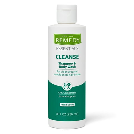 Medline Remedy Essentials Shampoo and Body Wash (8 fl oz), Fresh Scent, Full Body Cleanser with Aloe, For Adults & Elderly