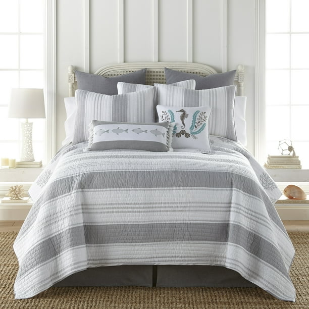 Levtex Home Freeport Twin/Twin XL Quilt Striped Coastal Grey & White Quilt Size (68x86in