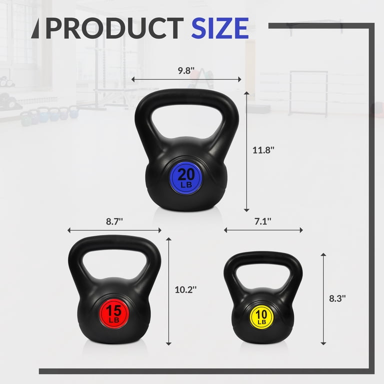 Set De 3 Ou 4 Kettlebells Signature Fitness - 5 Lbs (2.3kg), 10 Lbs (4.5kg), 15 Lbs (6.8kg), 20 Lbs (9.1kg), Poignée Large