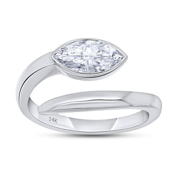 Bezel Set Solitaire Bypass Ring for Women, 0.85 Carat Marquise Shape IGI Certified Lab Grown Diamond Stackable Wedding Band Ring In 14K Solid Gold Jewelry