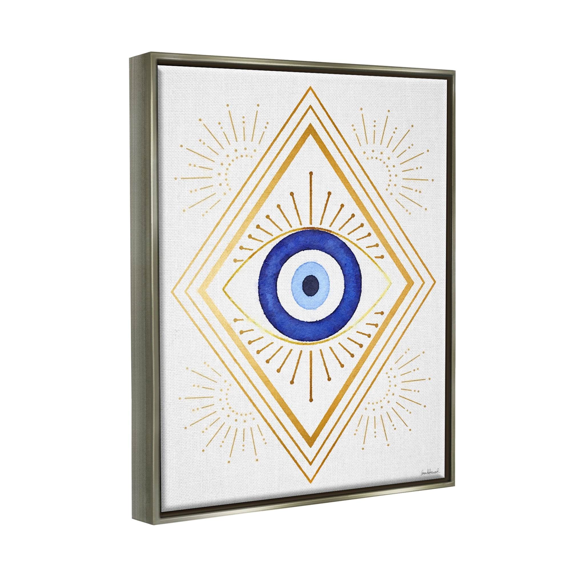 Stupell Industries Vivid Blue Eye Vintage Geometric Deco Glam Shapes Luster Gray Framed Floating Canvas Wall Art, 24x30, by Amanda Greenwood