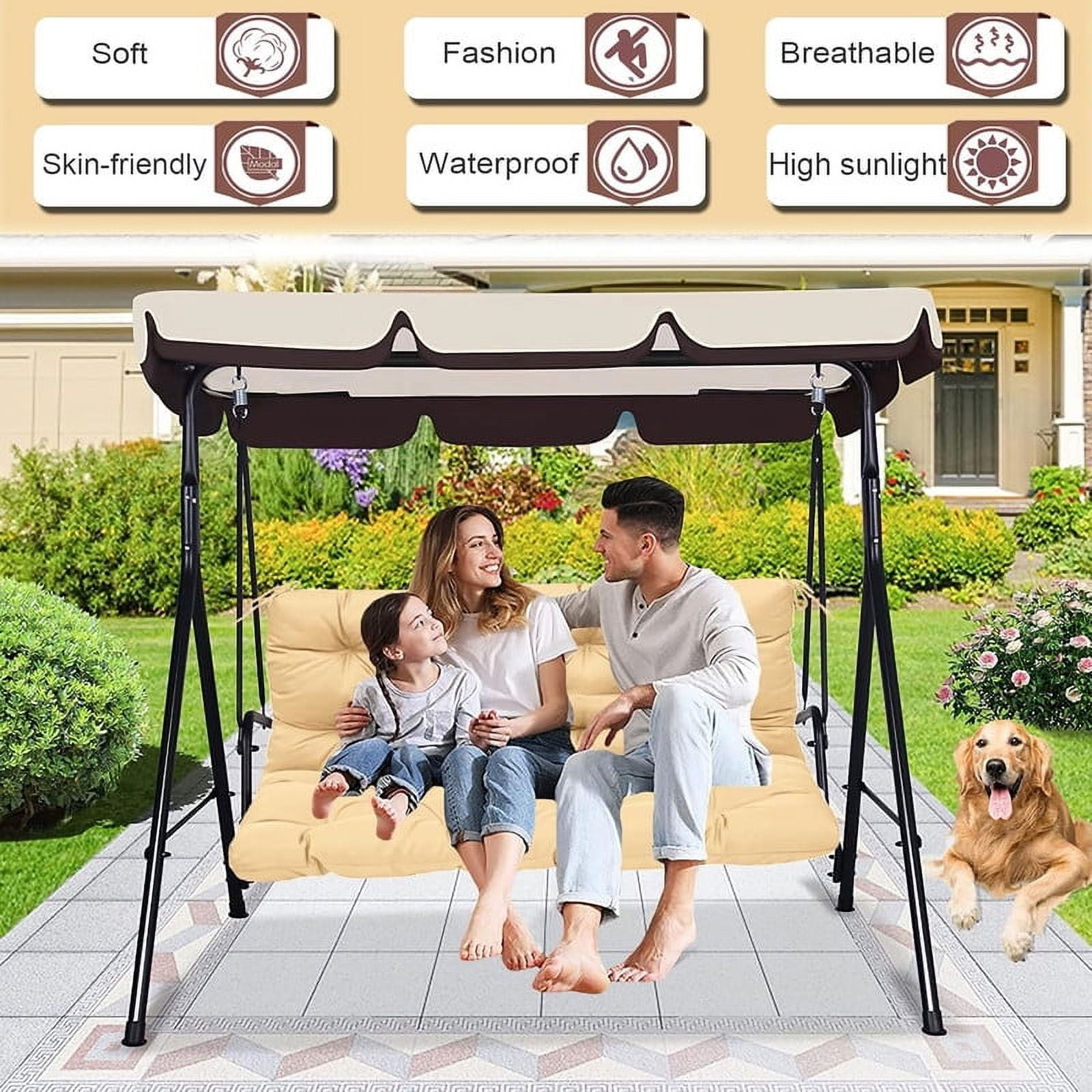 Replacement Cushions for Swing, Waterproof Porch Swing Cushion, 2-3 Seat Outdoor Bench Cushion with Backrest for Patio Furniture Garden Porch Loveseat Glider Pad (Beige 60*40in)