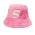 thumbnail image 2 of dianhelloya Women Winter Fisherman Hat Letter Decor Flat Top Deep Anti-slipThick Plush Soft Windproof Warm Solid Color Lady Autumn Bucket Cap Rose Red, 2 of 8