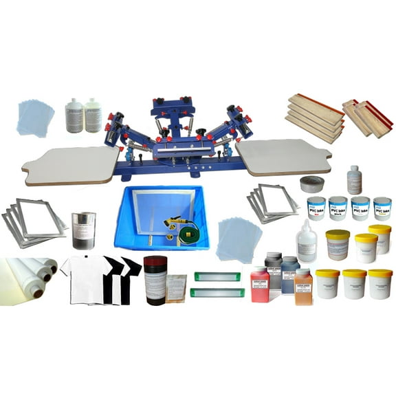 Techtongda 4 Color 2 Station Screen Printing Press Kit Full Colors Silk Screen Printing materials #006958
