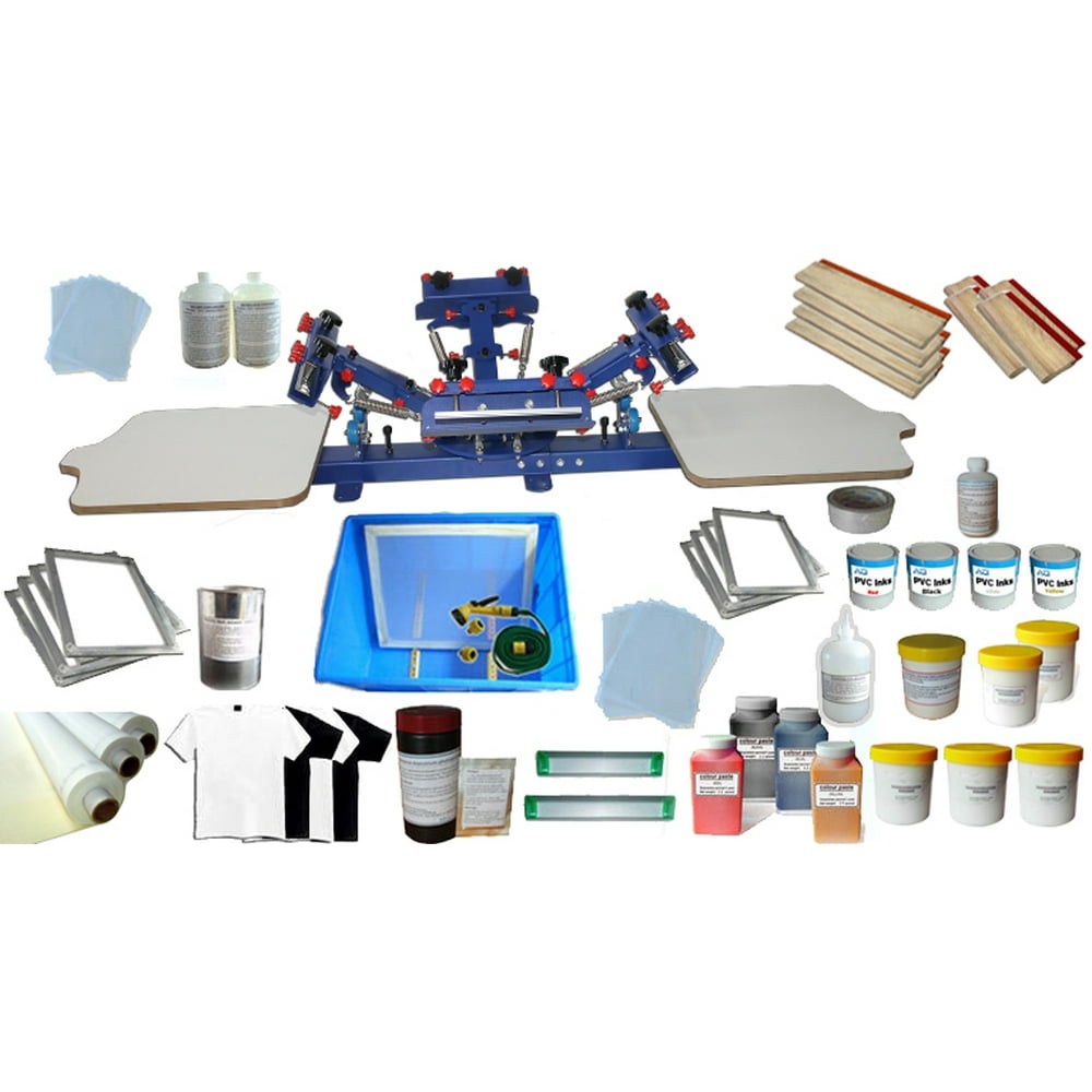 Techtongda 4 Color 2 Station Screen Printing Press Kit Full Colors Silk Screen Printing
