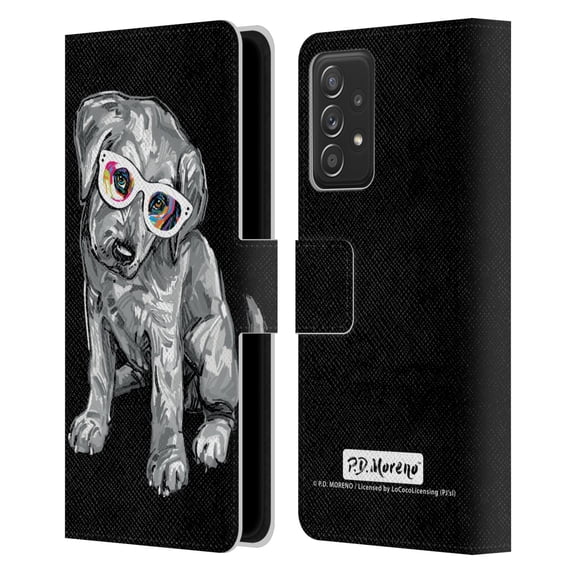 Head Case Designs Officially Licensed P.D. Moreno Black And White Dogs Labrador Retriever Leather Book Wallet Case Compatible with Samsung Galaxy A52 / A52s / 5G (2021)