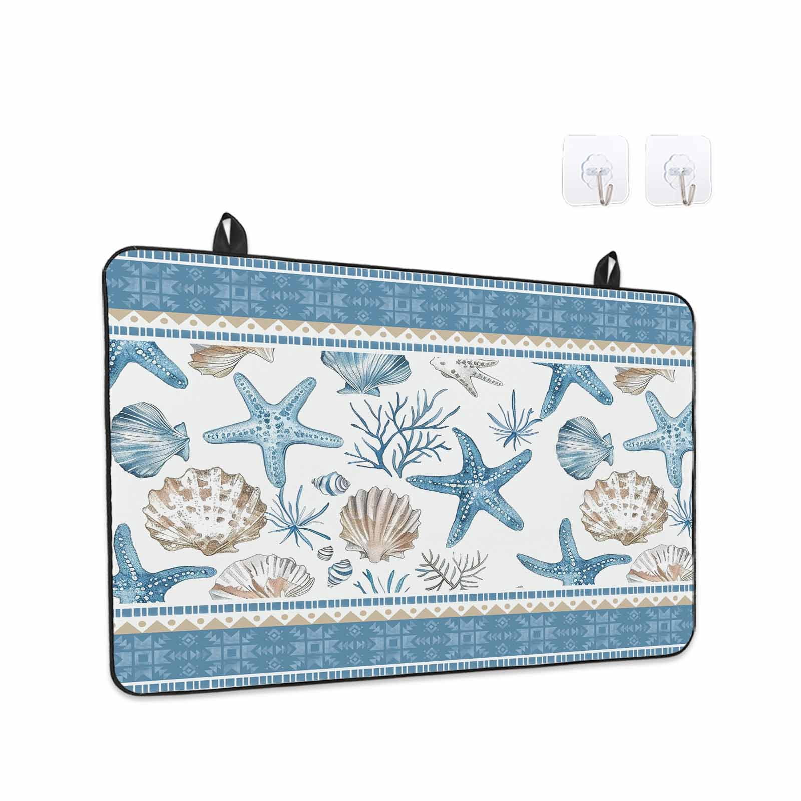 Blue Coastal Nautical Stove Top Cover for Electric Stove, Heat-proof & Non Slip Glass Top Stove Cover Protector, Summer Beach Starfish Shell Coral Kitchen Flat Cooktop Rubber Mat 24x21 Inches