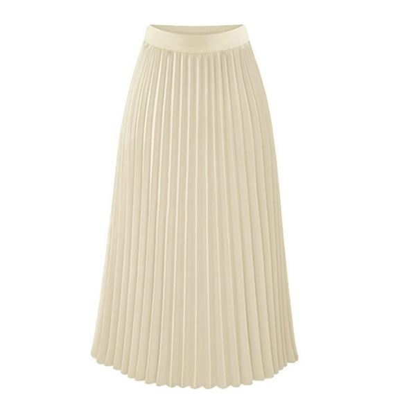 Mrat Flared Skirt Mode Femmes Ample Décontracté Taille Haute Uni Longue Cheville Jupe Plissée Légère Jupe Évasée S-103 Beige P