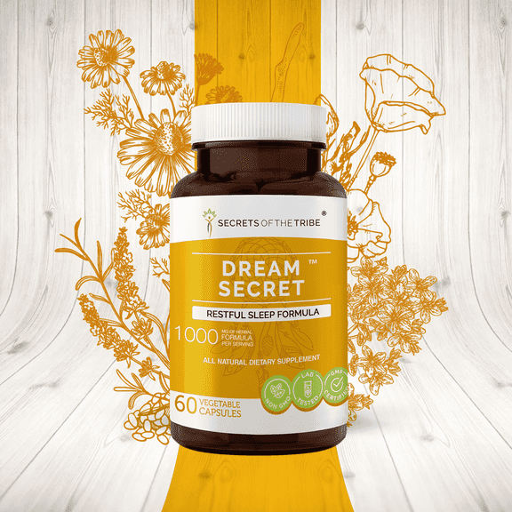 Secrets of the Tribe Dream Secret Capsules Dietary Supplement, Natural Herb Blend, Made from Valerian, Passionflower, Lavender, St. John's Wort, California Poppy, Chamomile 60 Count