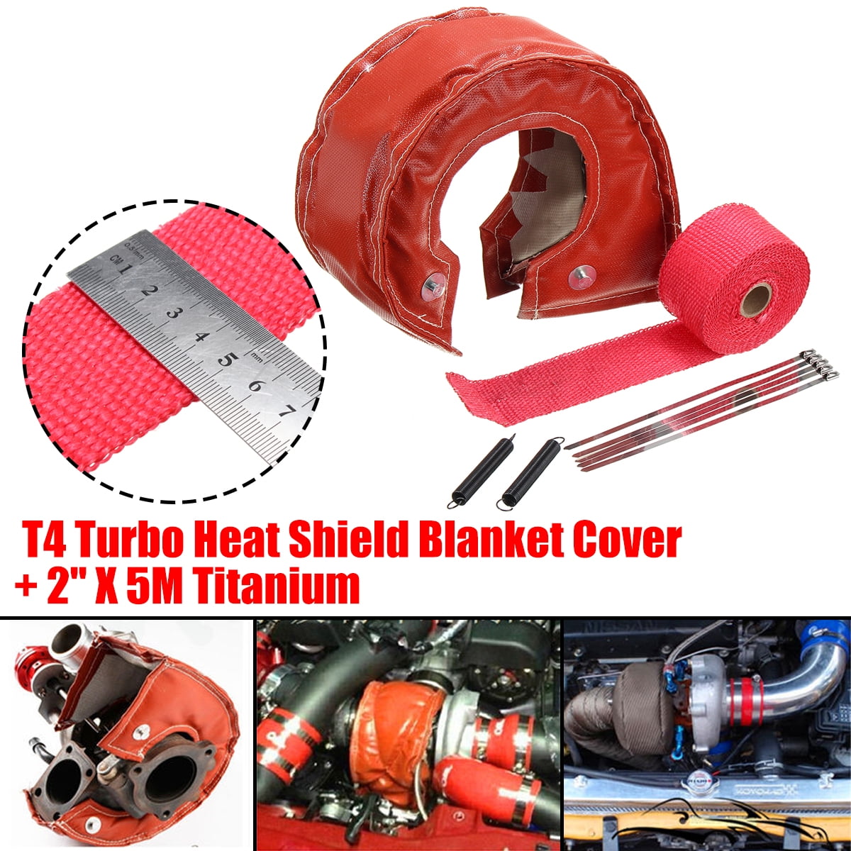 Turbo Blanket Heat Shield Kit for T4 Turbocharger with LAVA/TITANIUM Downpipe Exhaust Wrap and