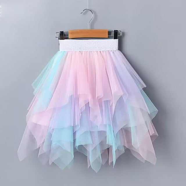 Medium And Large Children's Girls All-match Color Matching Irregular Mesh Short Skirt