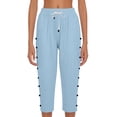 thumbnail image 4 of Linen Pedal Pushers for Women Lightweight Summer Side Buttons Linen Capri Pants Casual Elastic Waist Gauze Pants Sky Blue S, 4 of 7