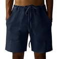 thumbnail image 5 of Casual Mens Linen Shorts Elastic Waist Drawstring Shorts Lightweight Summer Beach Linen Shorts Flat Front Cotton Linen Wear with Pockets,Blue 3XL, 5 of 5