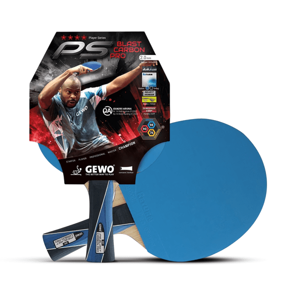 GEWO PS Blast Carbon Pro Offensive Table Tennis Racket, Competition Ping Pong Paddle, 2.0 mm Return Pro Rubber, Flared Handle