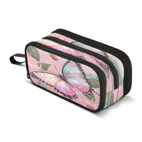 ALAZA Butterfly Pencil Case Bag 3 Compartment Pen Pouch Large Storage Holder Box Organizer
