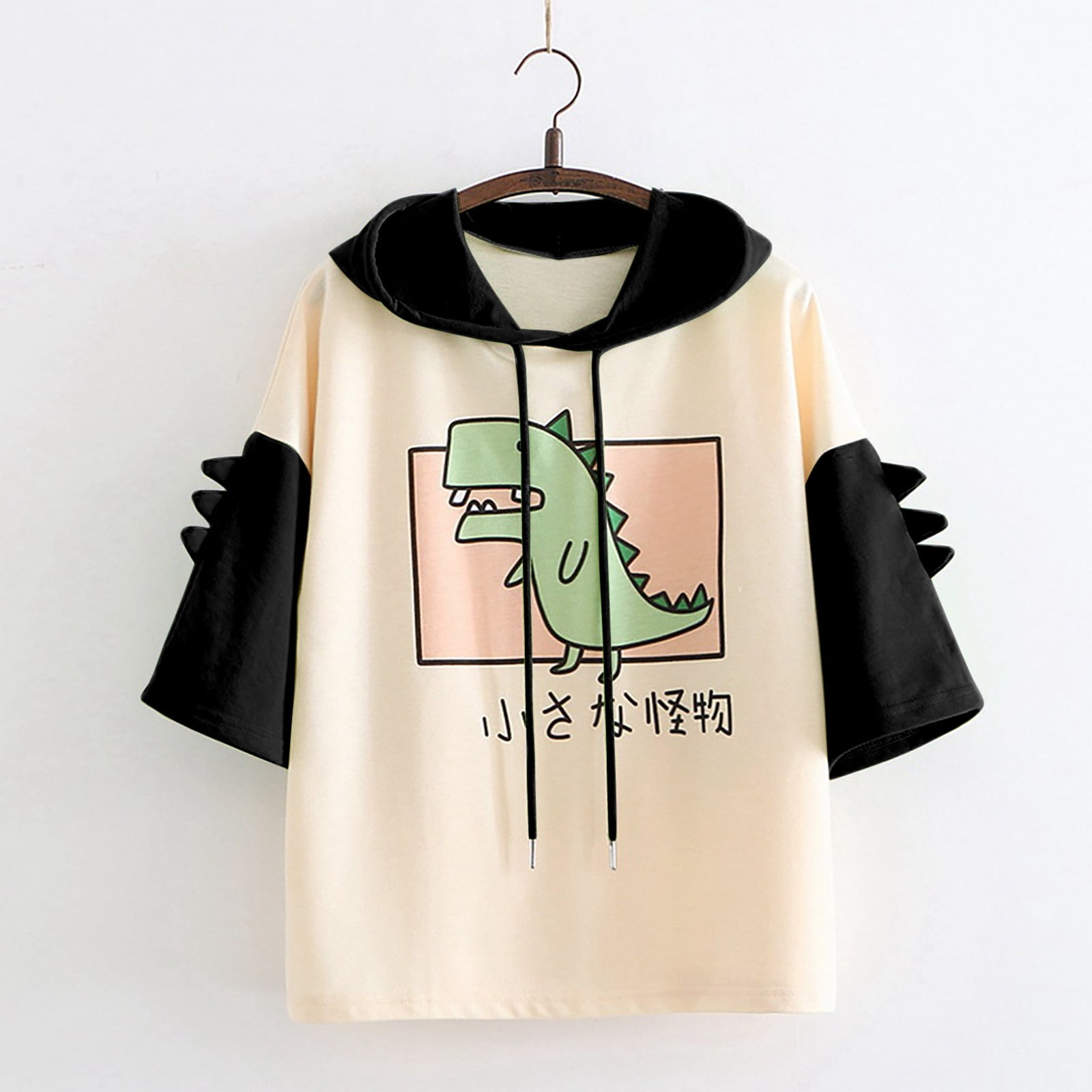 T Shirts for Teen Girls,Womens Cute Emo Dinosaur Shirt Loose Drawstring Hoodie Short Sleeve Tops Casual Graphic Tees