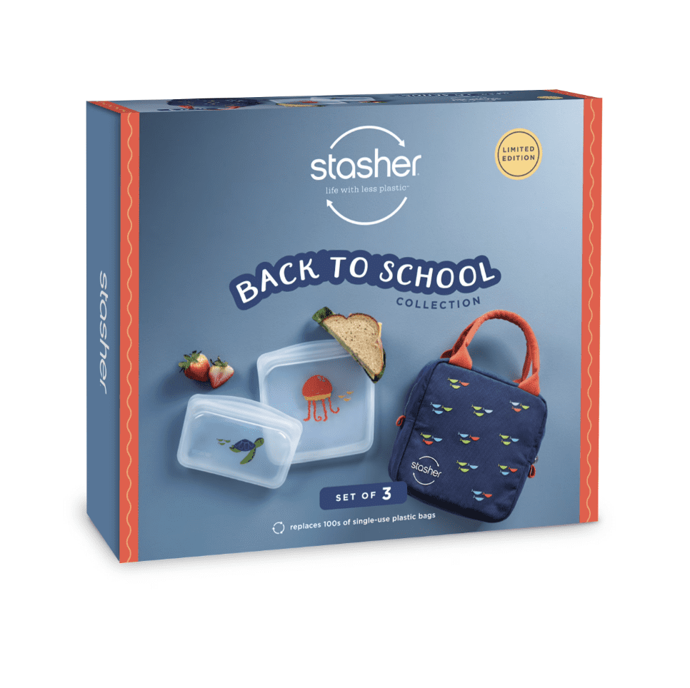 Stasher Back to School Collection: Premium Food-Grade Silicone Reusable Food Storage Bags & Lunch Bag, 3-Pack, Multi-Use, Lunch Bag, Leak-free, Dishwasher Safe, Eco-friendly