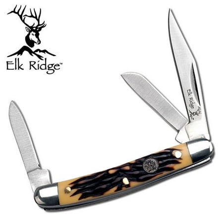 - NEW! Elk Ridge Small 3-Blade Stag Bone Handle Trapper Folding Pocket Pen Knife