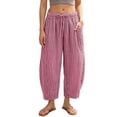 thumbnail image 3 of ibiyuan Women's Pants High Waist Wide Leg Cotton Palazzo Pants for Women Casual Womens Trousers Drawstring Lounge Pants Summer Beach Vacation Clothes, 3 of 6