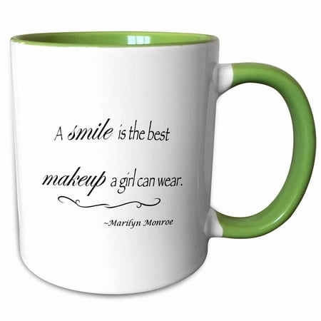 3dRose A smile is the best makeup a girl can wear, Marilyn Monroe quote - Two Tone Green Mug,