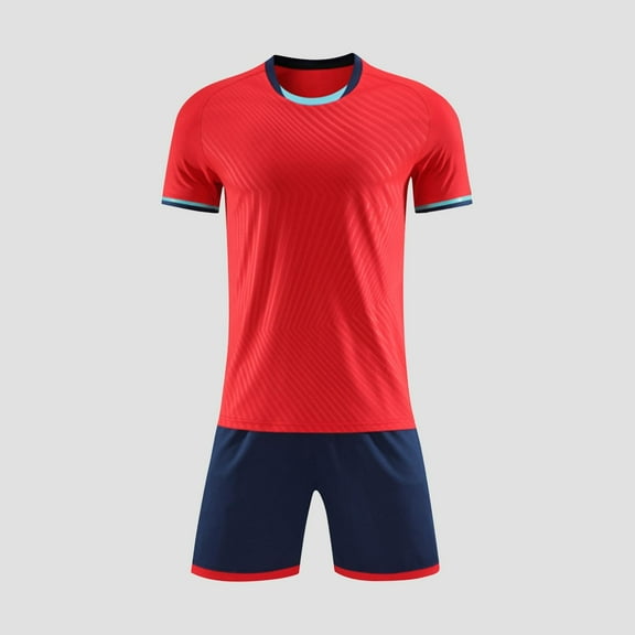 ITSAME Boys Athletic Outfits, Quick-Dry Football Jersey Short Sleeve Top and Shorts Breathable Performance Sets Red 6T
