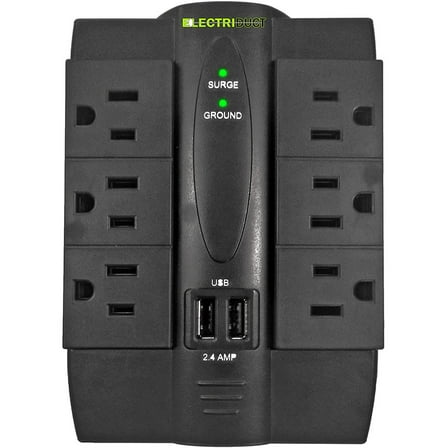 Electriduct 6 AC Outlet Power Surge Protector with 2 Ports USB Wall Charger 2.4Amp - Black
