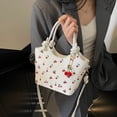 thumbnail image 2 of husxh Pu Leather Bucket Top-handle Bag Women Cherry Crossbody Bag & Pendant (White), 2 of 9