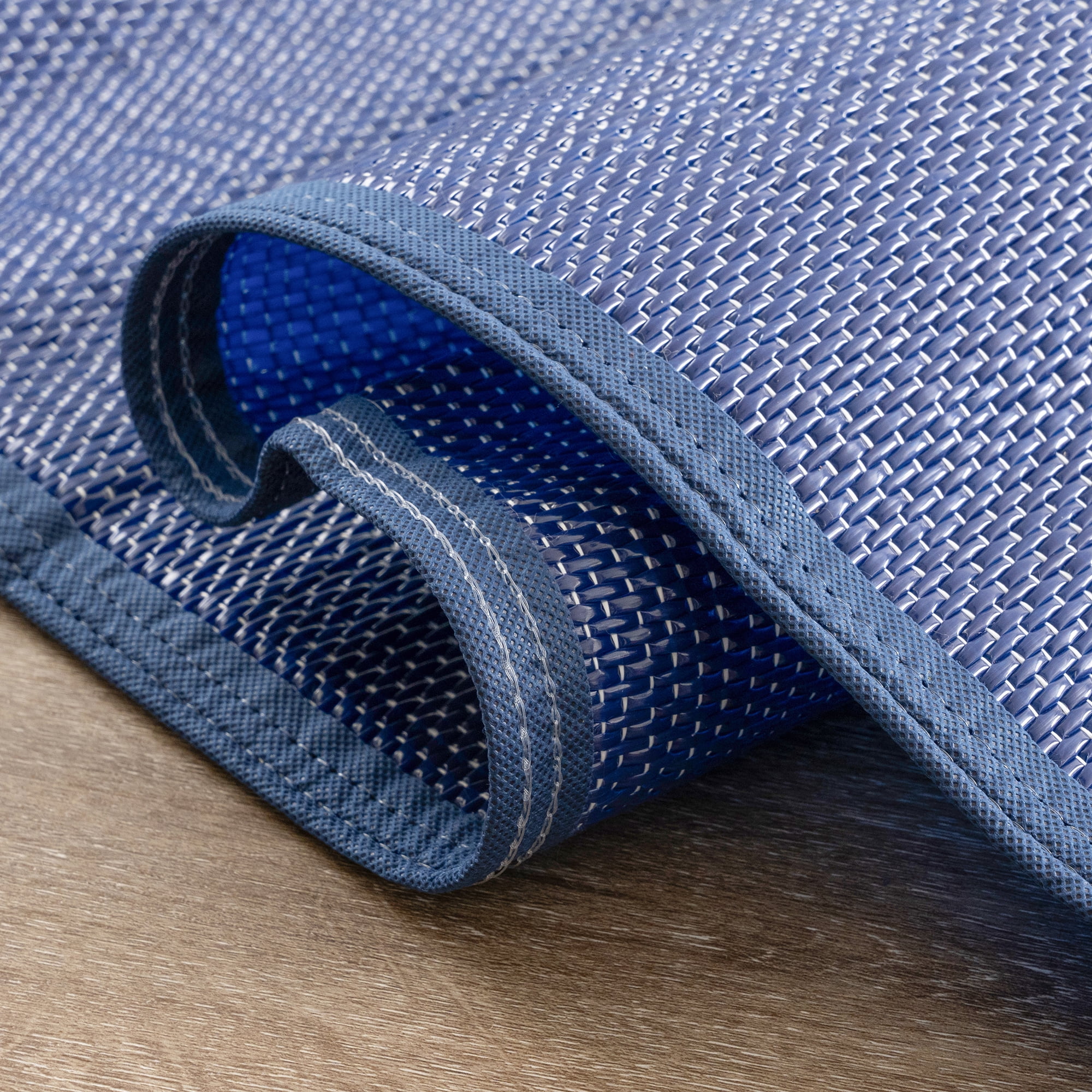 Luna Contemporary Solid Navy Polypropylene Reversible Plastic Straw Outdoor Area Rug, 9'x12' Rectangle