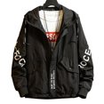 thumbnail image 2 of Chaqueta Con Capucha Y Cordón De Los Hombres De Moda Abrigo De Letras De Color Puro De Invierno De Manga Larga Likrtyny Caballero, 2 of 9