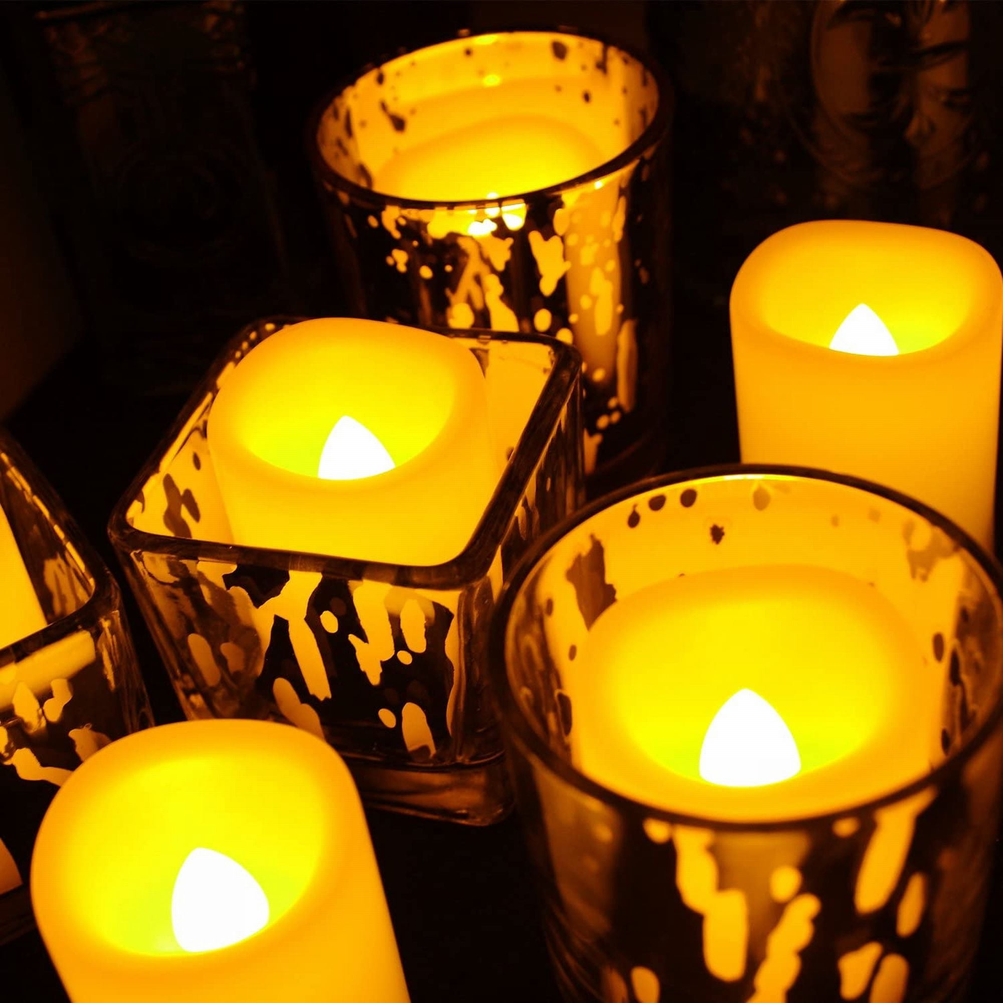 EcoGecko Set of 12 Indoor/Outdoor Votive Flameless LED Candles with 5 Hour Timer, Soft Flickering and Warm Glow, Batteries Included