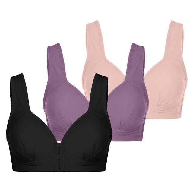 RKSTN 3-Piece Bras for Women Front Close Plus Size Lace Full Coverage Underwire Unlined Bra Solid Color Daily Comfortable Bra Push up Bra