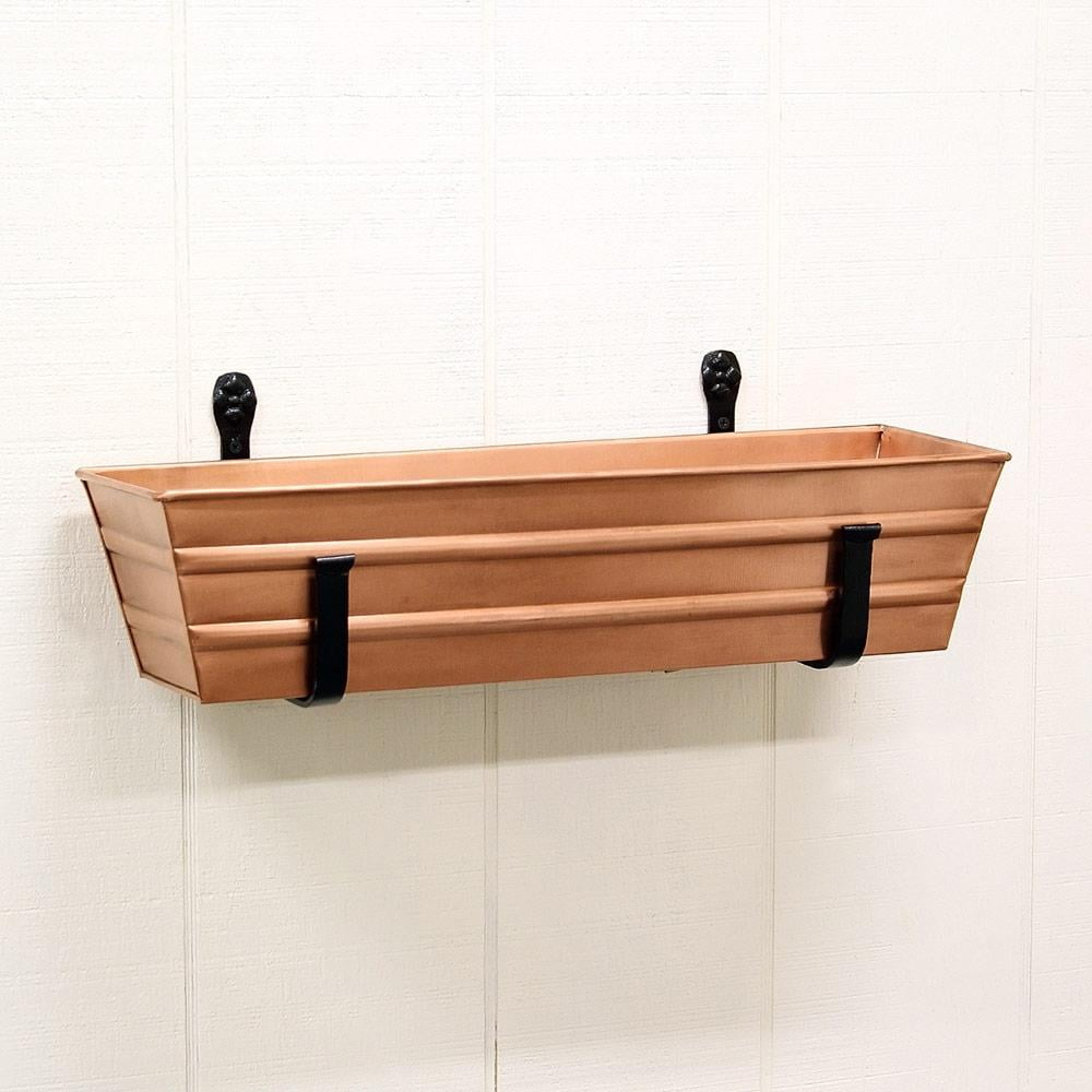 Rectangular Metal Flower Planter Box with Embossed Line Design, Small, Copper- Saltoro Sherpi
