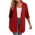 thumbnail image 3 of UVEASISHA 3/4 Sleeve Cardigan for Women Lightweight Open Front Draped Cardigans Fashion Solid Shrug Coverups with Pockets Red XL, 3 of 7