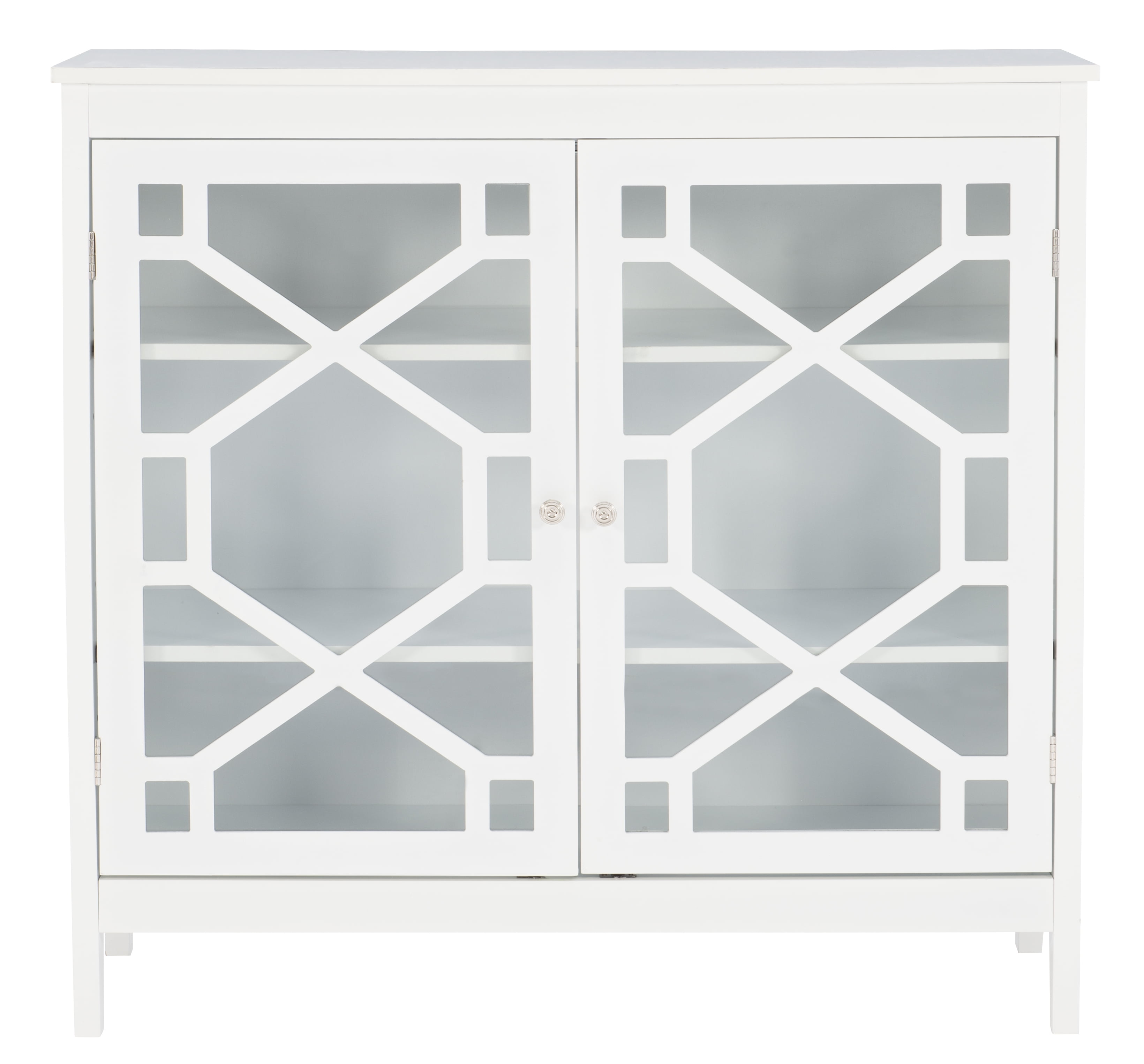 Linon Campbell 2-Door Glass Front Cabinet with 3 Shelves, White Finish