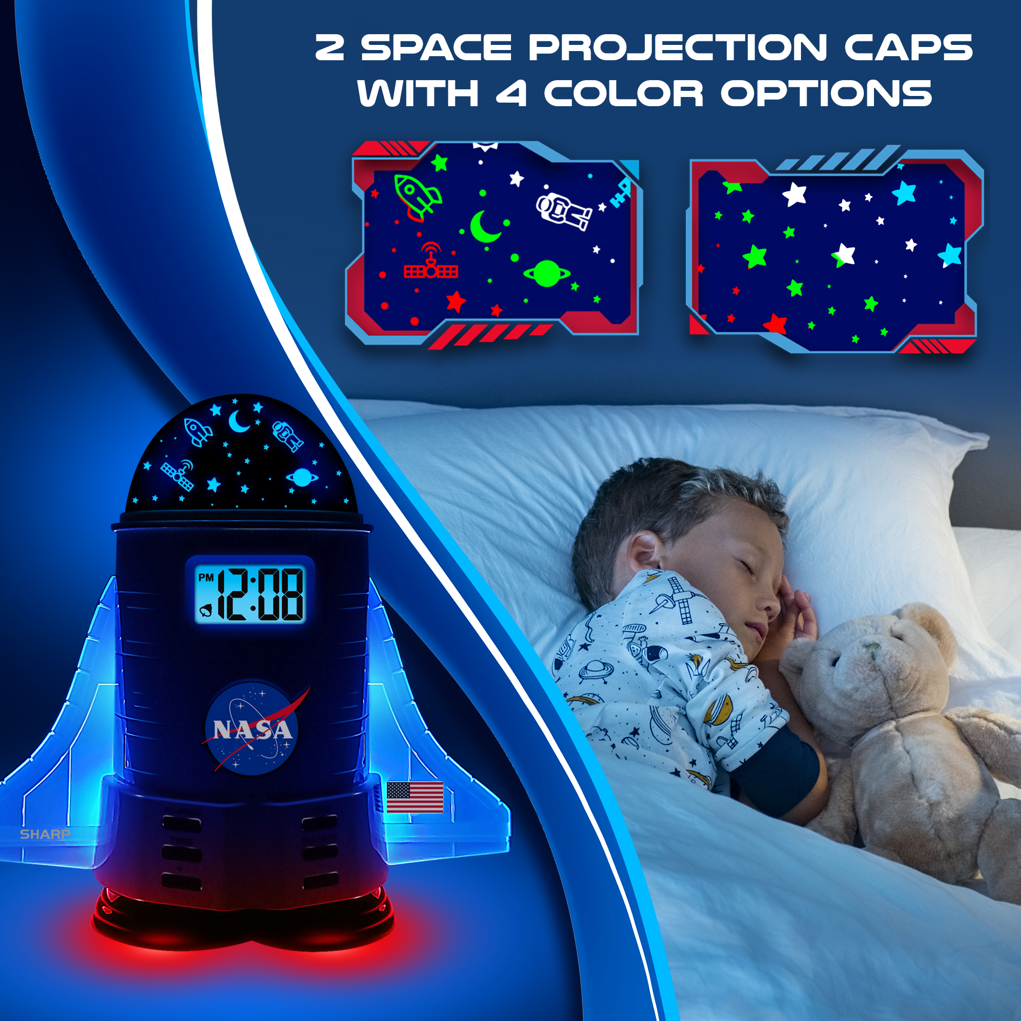 Sharp NASA Space Shuttle Night Light LCD Clock, Nightlight with 4 Color Options, 2 Space Themes - image 4 of 8