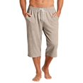 thumbnail image 4 of Migroa Mens Solid Capri Pants Elastic Waist Stretch Casual Trousers Summer Outdoor Beach Bottoms Beige L, 4 of 8