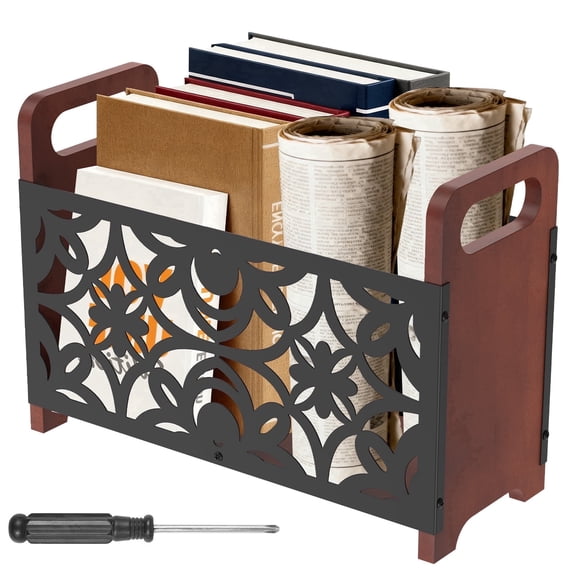 Magazine Rack Wood Magazine Rack Metal and Wood File Holder Desktop Organizer with Handle for Coffee Table Bookshelf Newspapers