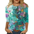 thumbnail image 2 of CHUANK T-Shirts pour Femmes à Manches Trois-Quarts, Coupe Ajustée à Motif Floral, T-Shirts Blancs, Chemises pour Femmes, Manches 3/4 au Coude, Col Rond, Chemises Décontractées pour Femmes, Liquidation, Blouses et Hauts Boho, Vert TG, 2 of 5