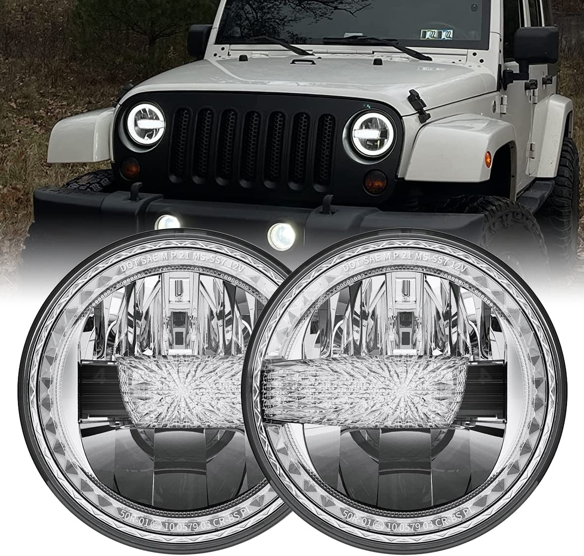 Online store 7 Inch LED Headlights Halo w/ 12inch LED Light Bar For