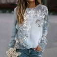 thumbnail image 2 of miqiqism Women Floral Printed Sweatshirt Juniors Slim Fit Pullover Hoodless Blouses Teen Girls Long Sleeves Crewneck Sweatshirts Loose Fit Tunic Blouses,Light Blue,Small, 2 of 5