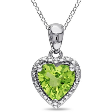 Genuine Peridot Heart Pendant - 1-1/3 Carat T.G.W. Peridot Sterling Silver Heart Women's Pendant Necklace, 18