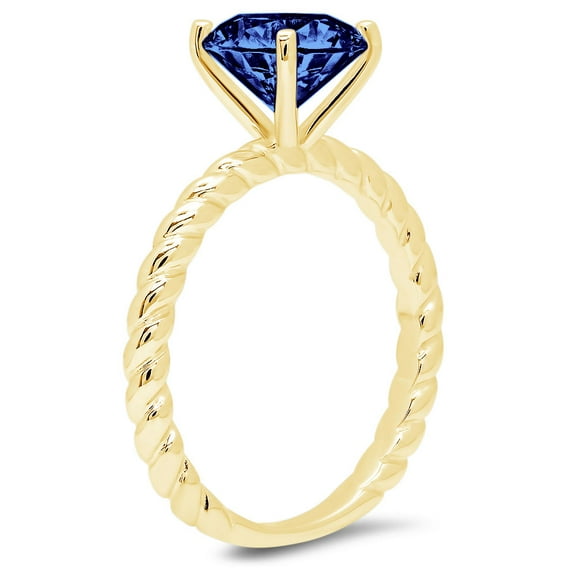 2 ct Round Cut Simulated Tanzanite Solitaire Engagement Ring for Women in 18K Yellow Gold