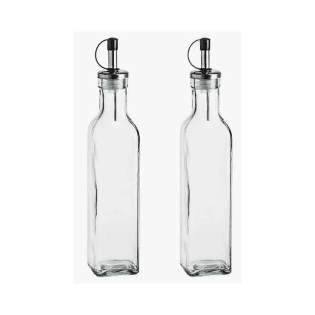 2 Pz Vinagrera Cuadrada Lisa Chica 280 Ml Vittori Vidrio Cristal