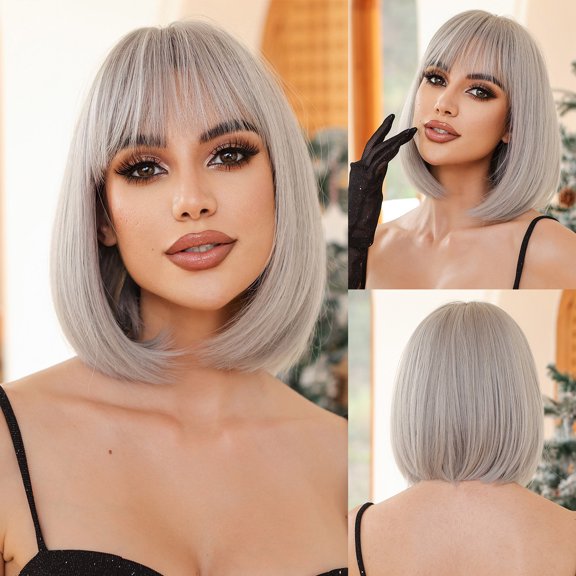Cross-Border Source TEMU Short Hair Wig Bob Fashion Natural Air Bangs Fashion Full Wig Synthetic Hair